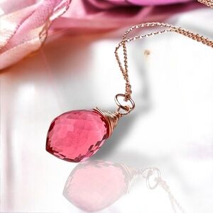 New Handcrafted Pink Topaz Pendant: 14K Rose Gold Filled Wire Wrapped